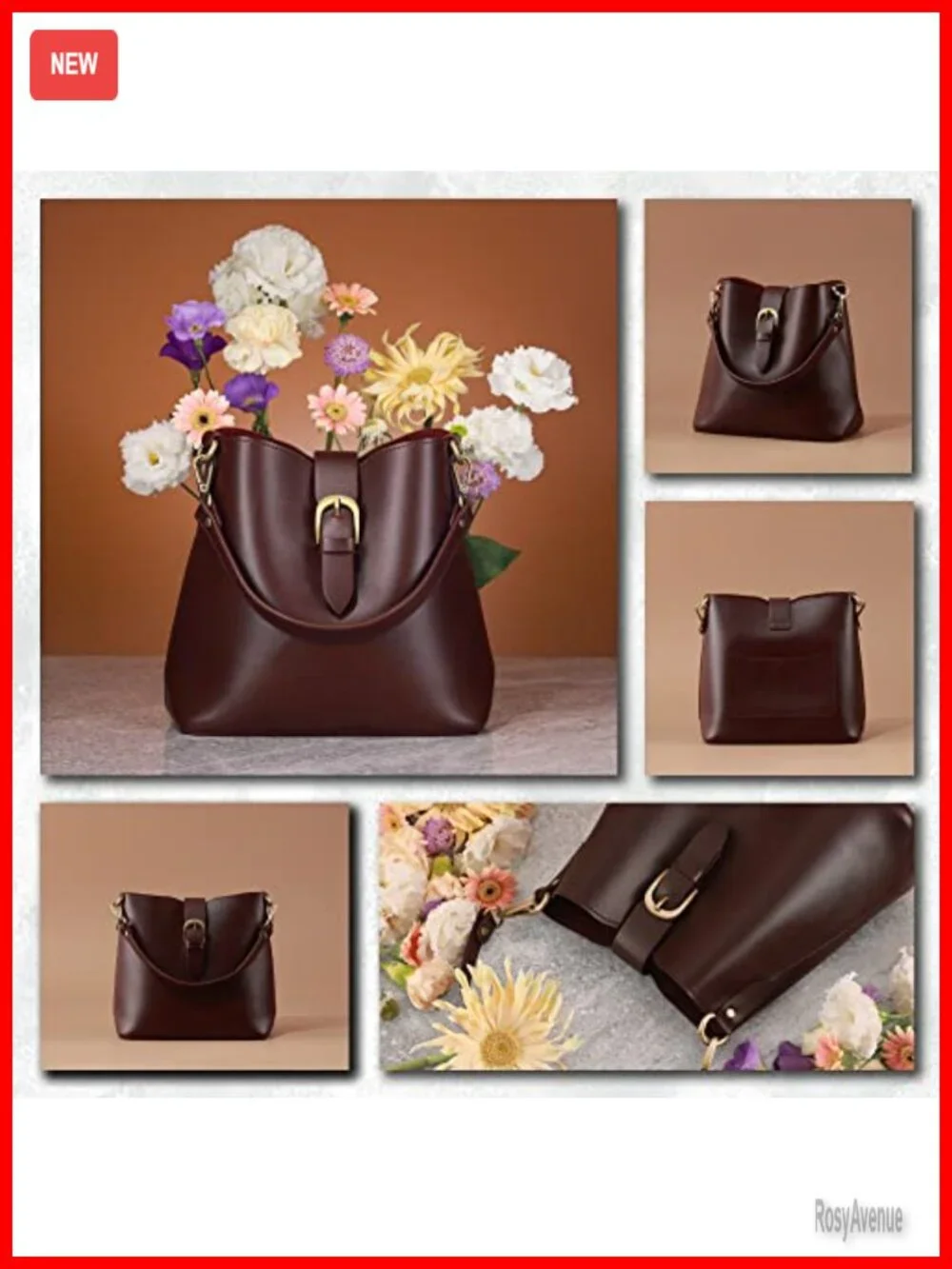 Vegan Leather Bucket Bag Women Hobo Retro Faux Casual Purse Vintage Simple